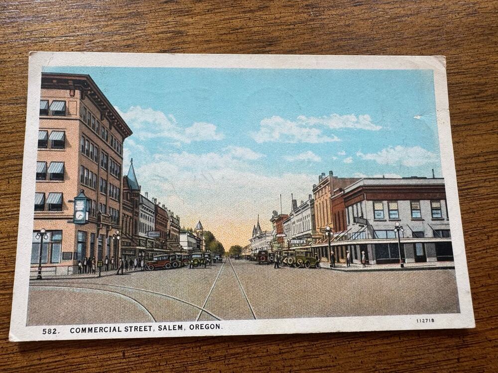 Vintage 1929 Commercial Street Salem Oregon Linen Postcard Posted